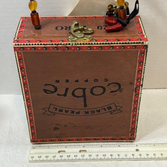 Unique Black Pearl Cobre Copper Cigar Handbag Box Purse Beaded Handle - Picture 11 of 16